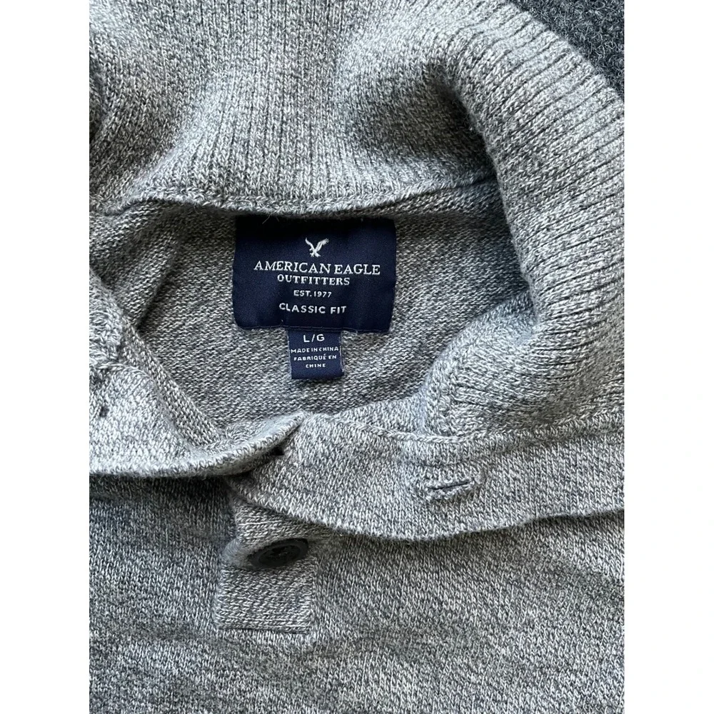 American Eagle Mens Mock Neck Button Sweater Heather Grey Classic Fit Large L